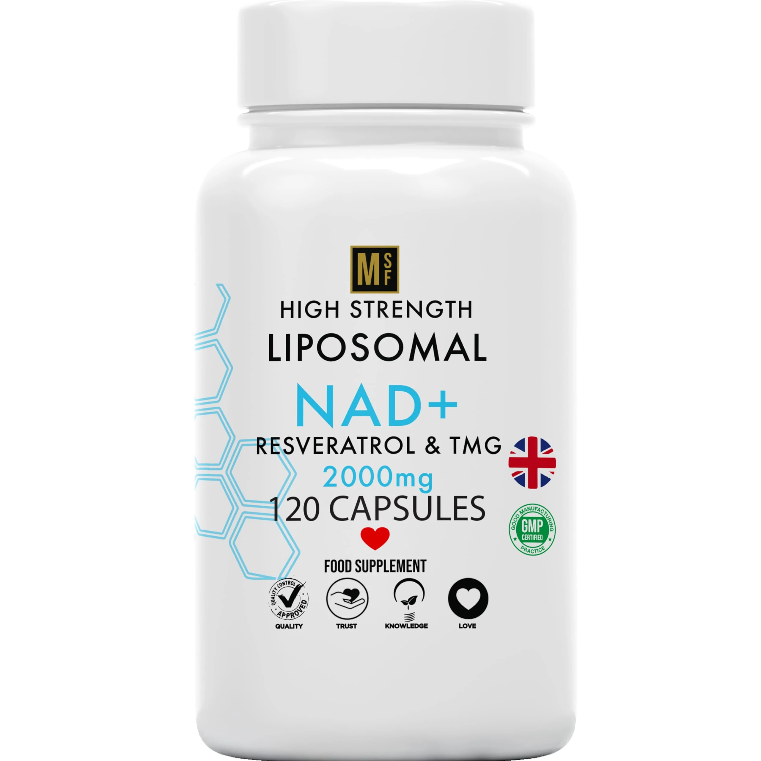 NAD+ with Resveratrol & TMG 2000mg | 120 Capsules High Strength NAD Anti-Ageing | Boost Metabolism Antioxidant Cell Repair NADH | Liposomal Max Absorption, Vegan | UK Company