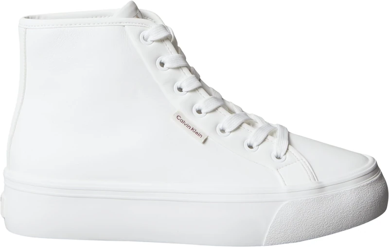 Calvin Klein Women’s High Top Leather Vulcanised Trainers, White (Triple Bright White), 8.5