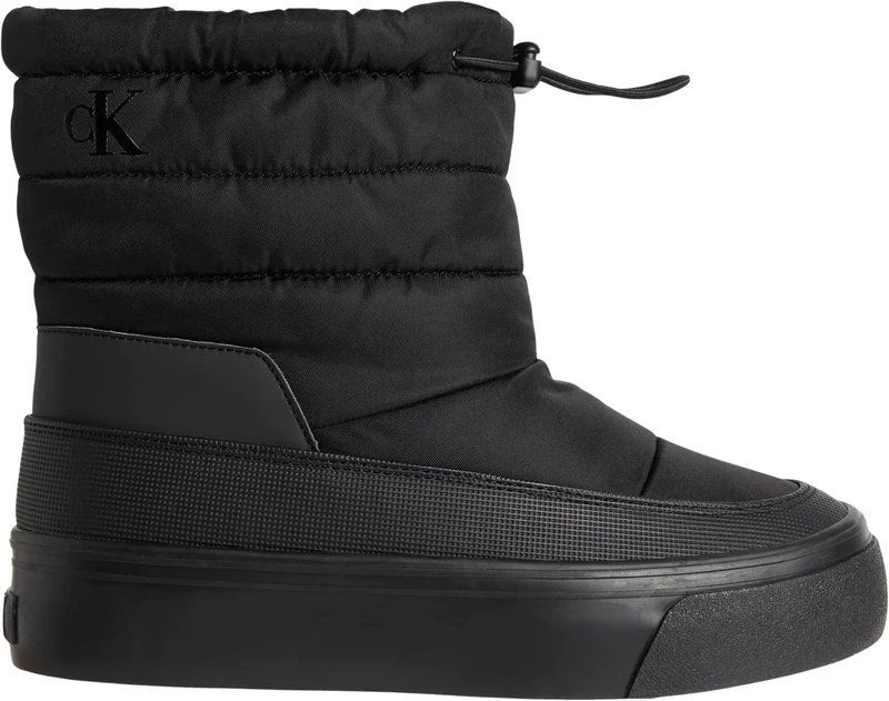 Calvin Klein Women’s Nylon Mix Flatform Ankle Snow Boots, Black (Triple Black), 3