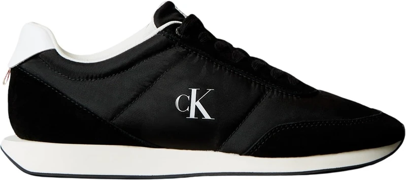 Calvin Klein Men’s Retro Mix Runner Trainers with Logo, Black (Black/Bright White), 11