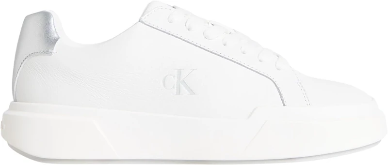 Calvin Klein Jeans Women's Chunky Cupsole Laceup LTH MET YW0YW01948 Low Top, White (Bright White/Silver), 7