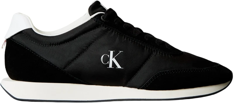 Calvin Klein Men’s Retro Mix Runner Trainers with Logo, Black (Black/Bright White), 6