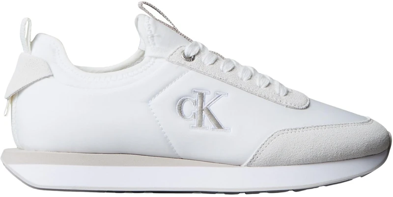 Calvin Klein Women’s Retro Sock Nylon Runner Trainers with Logo, White (Bright White/Chateau), 5