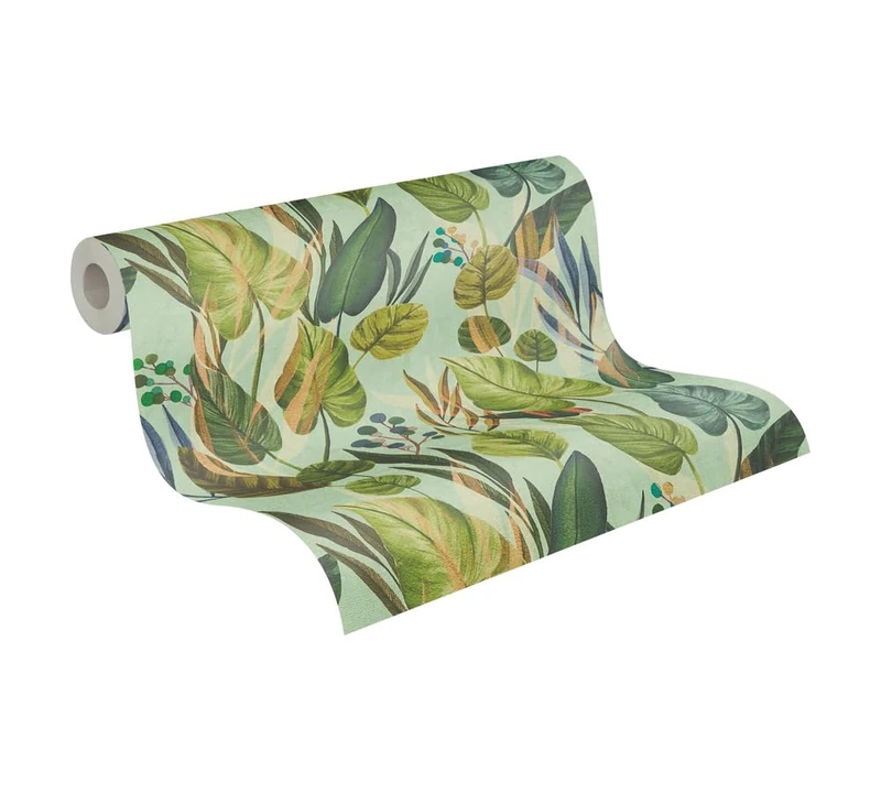 Livingwalls Anna D'Andrea Non-Woven Wallpaper Floral 10,05 m x 0,53 m - Blue, Green, Beige - Leaf Wallpaper - 782191