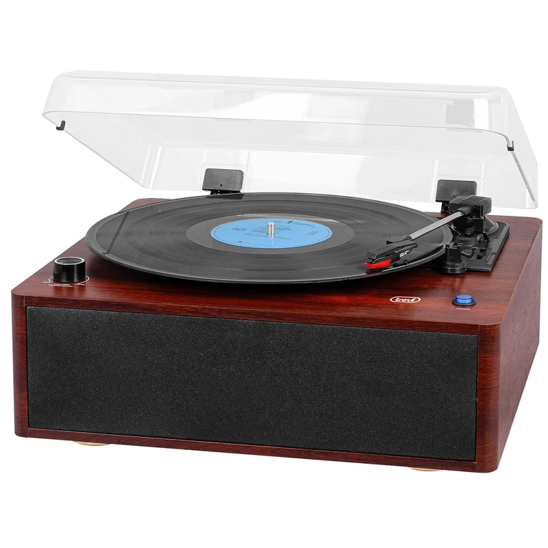 Trevi TT 1030 BT Turntable with Wooden Furniture, Wireless Audio Port, Input/Output, Vinyl Player, 33/45/78 Turns, RCA Output, Built-in Speakers