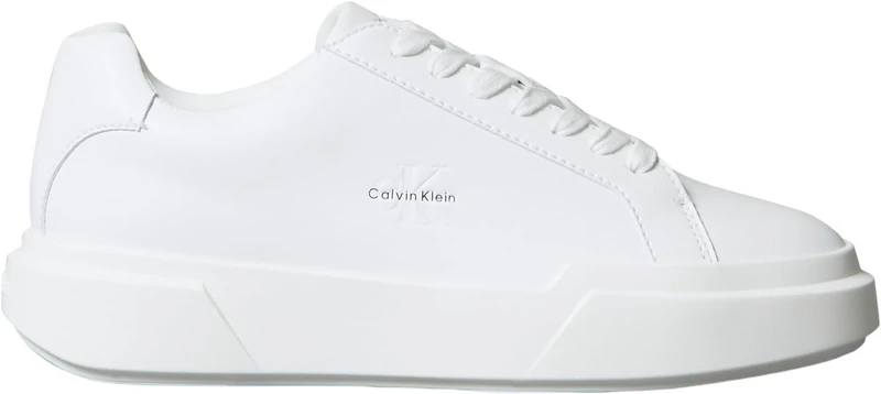 Calvin Klein Women’s Chunky Lace-up Leather Cupsole Trainers, White (Triple Bright White), 8.5