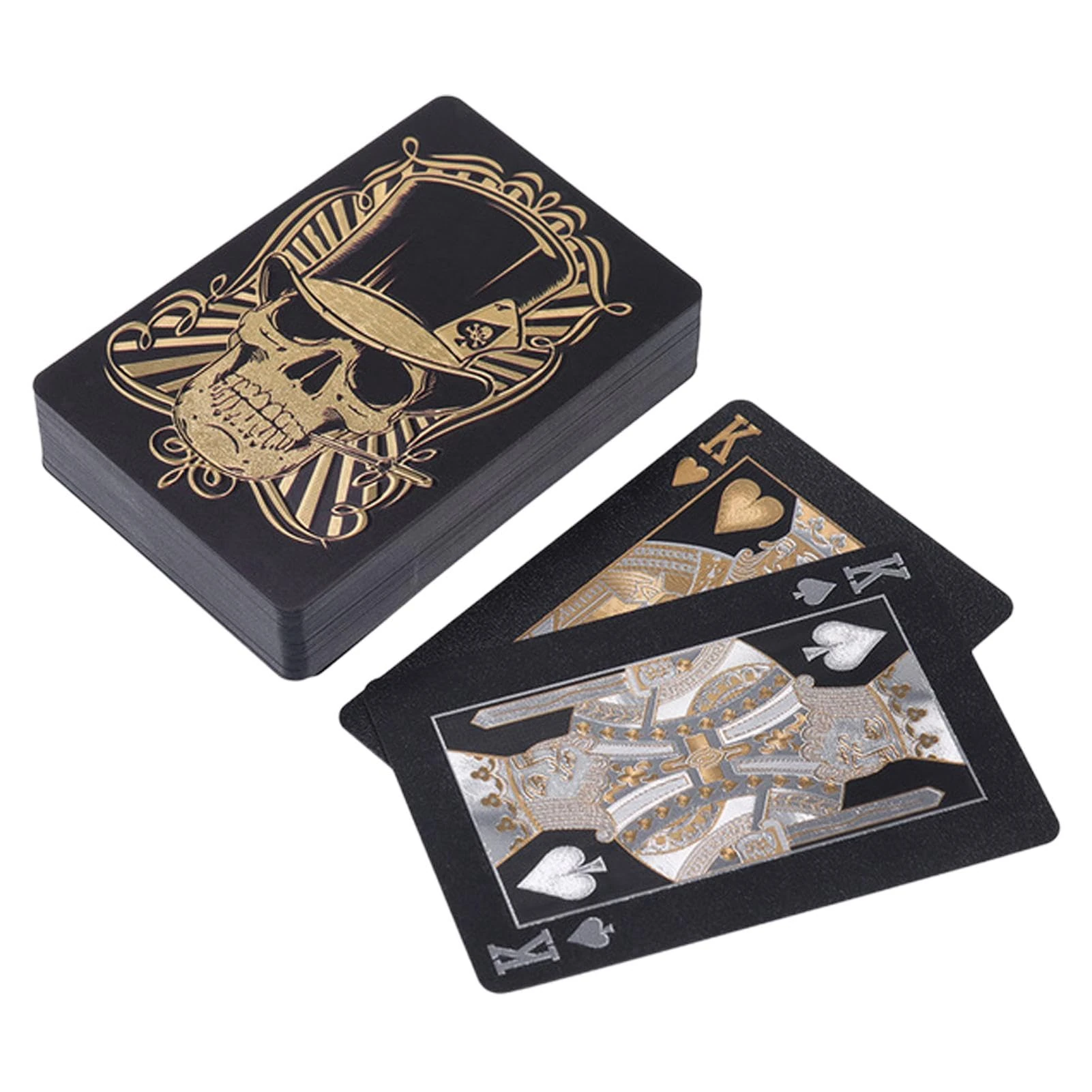 Black Playing Cards: PVC Skull Card Deck, Flexible Foil Playing Cards Comes with Storage Box for Texas Holdem Poker Go Fish