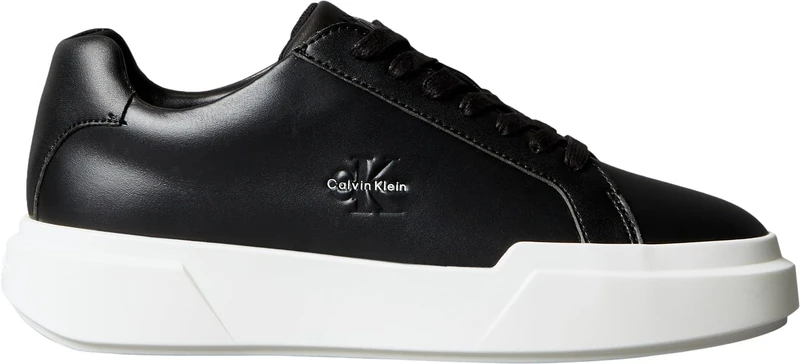 Calvin Klein Women’s Chunky Lace-up Leather Cupsole Trainers, Black (Black/Bright White), 5