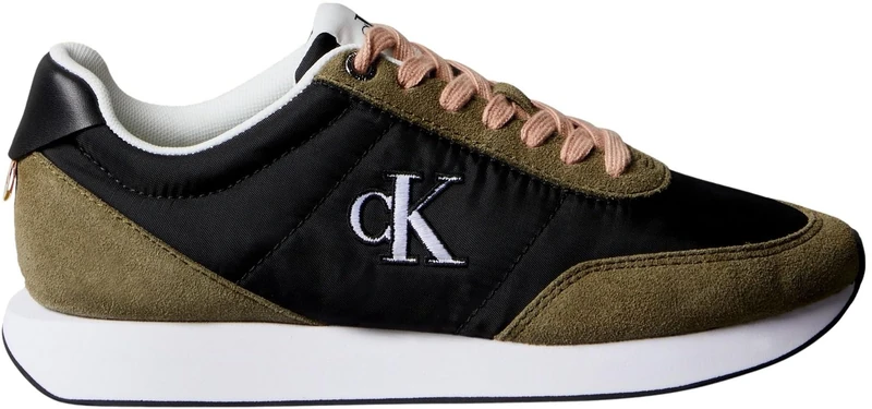Calvin Klein Women’s Low Top Retro Lace-up Runner Trainers, Multicolor (Black/Capers), 7