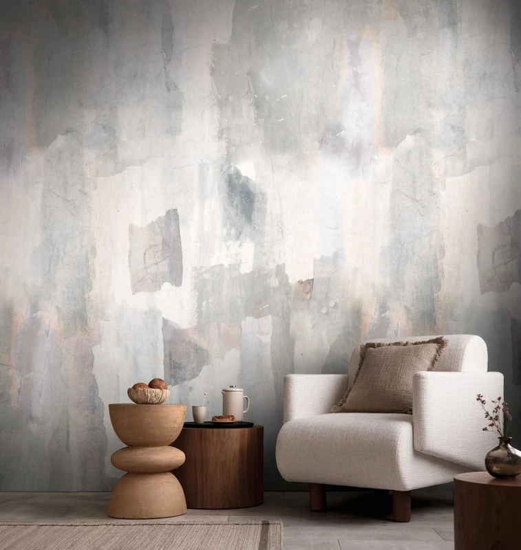 Livingwalls Anna D'Andrea Abstract Mural 1,59 m x 2,80 m - Cream, Grey, Pink - Watercolour Wallpaper - 782073