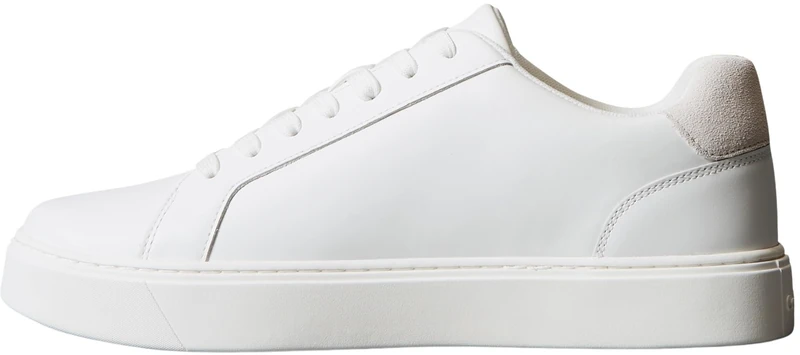 Calvin Klein Men’s Classic Lace-up Leather Cupsole Trainers, White (Triple Bright White), 13
