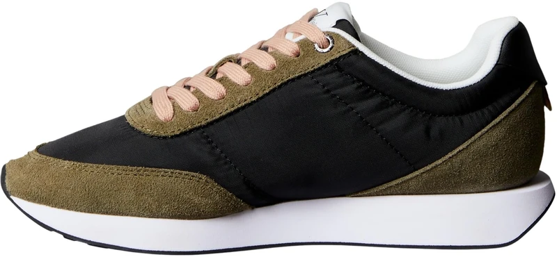 Calvin Klein Women’s Low Top Retro Lace-up Runner Trainers, Multicolor (Black/Capers), 6