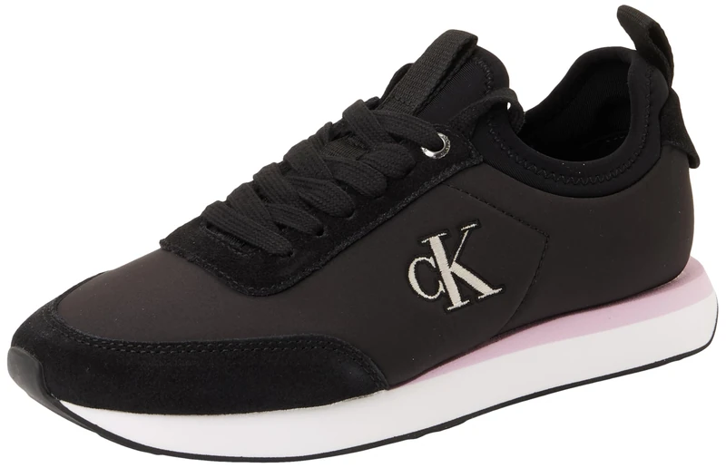 Calvin Klein Women’s Retro Sock Nylon Runner Trainers with Logo, Black (Black/Chateau/Fragrant Lilac), 8.5