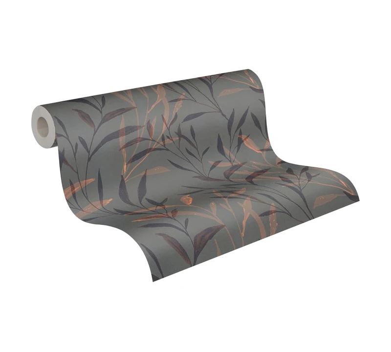 Livingwalls Anna D'Andrea Non-Woven Wallpaper Floral 10,05 m x 0,53 m - Brown, Green, Orange, Grey - Leaves Wallpaper - 782222