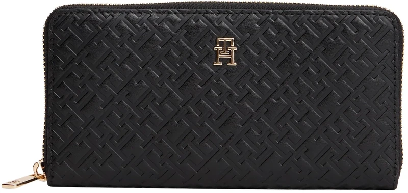 Tommy Hilfiger Women's TH ICON LRG ZA Mono EMBO AW0AW17955 Zip Around Wallet, Black (Black), One Size