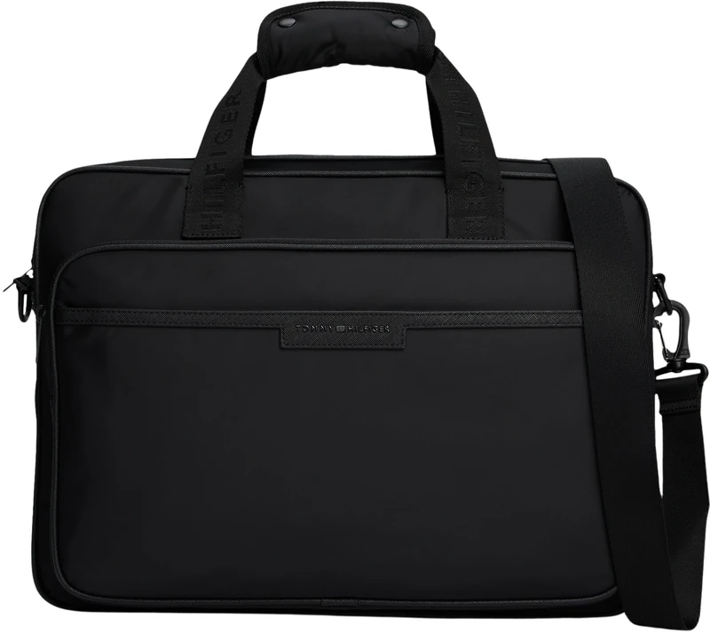 Tommy Hilfiger Men’s Repreve Laptop Bag with Trolley Strap, Black (Black), One Size