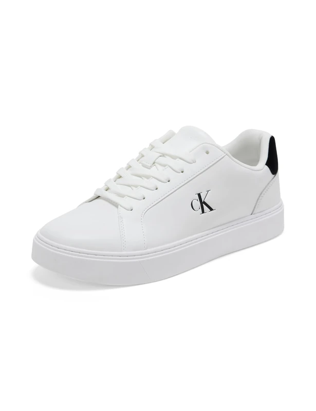 Calvin Klein Men’s Classic Lace-up Leather Cupsole Trainers, White (Bright White/Black), 5