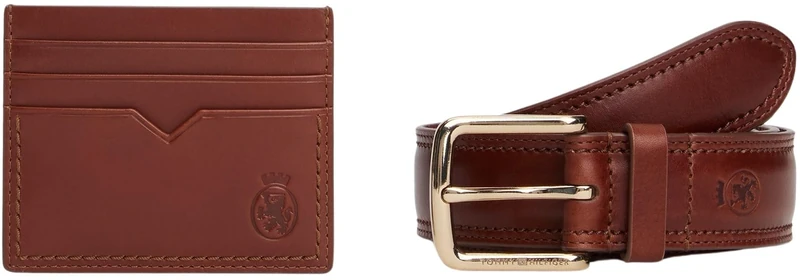Tommy Hilfiger Men's TH CREST BELT AND CC HOLDER AM0AM13934 Gift Pack, Brown (Winter Cognac), 115