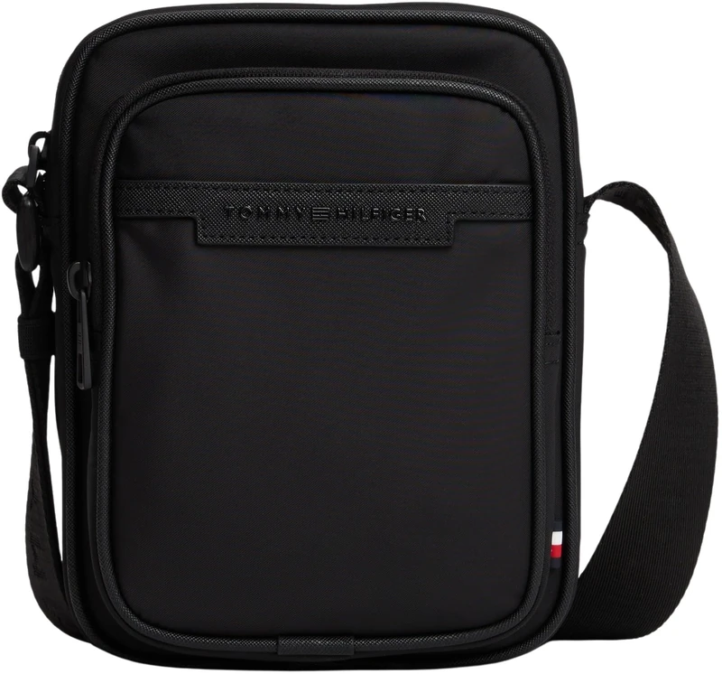 Tommy Hilfiger Men’s Repreve Mini Reporter Bag with Zip, Black (Black), One Size