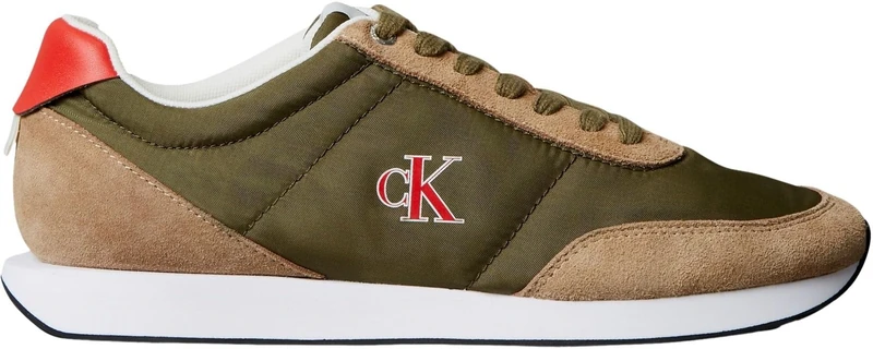 Calvin Klein Men’s Retro Mix Runner Trainers with Logo, Multicolor (Capers/Khaki/Flame Scarlet), 6