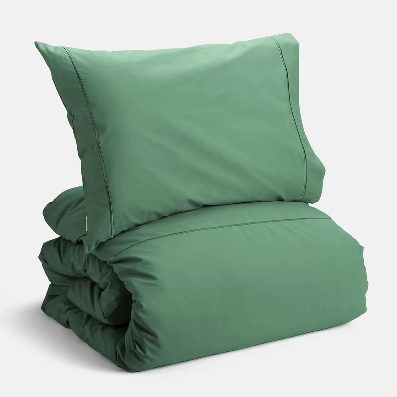 Bianca Plain Dyed Percale Jade Duvet Cover + Pillow Cases + Fitted Sheet 240 x 220 + 50 x 80 (2)+160 x 200 cm