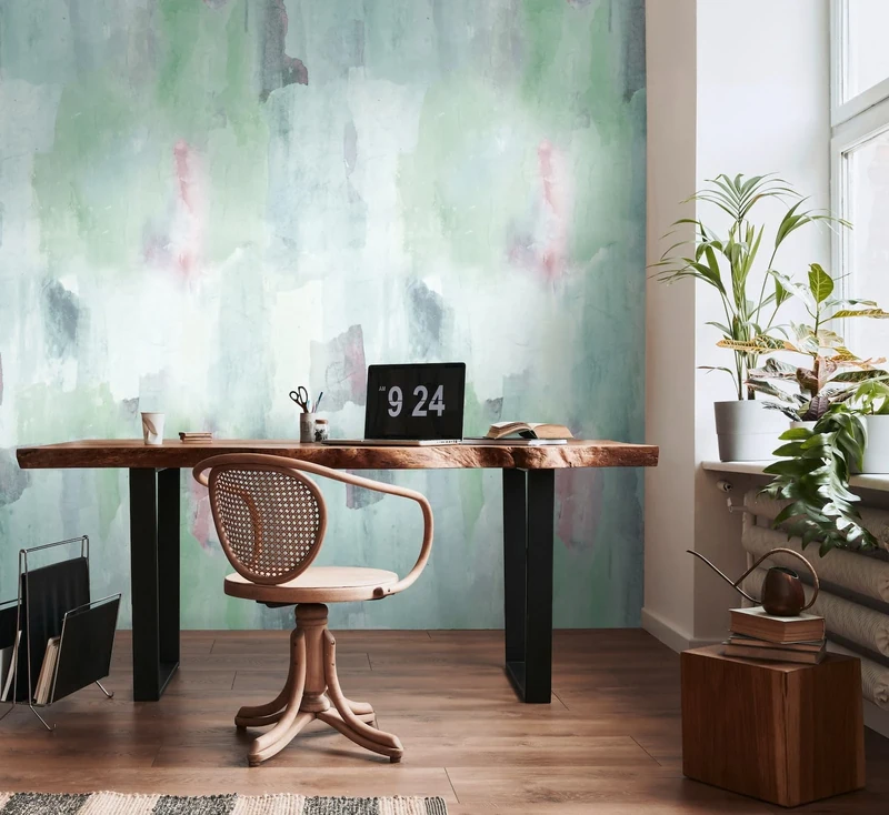 Livingwalls Anna D'Andrea Abstract Mural 1,59 m x 2,80 m - Blue, Grey, Green, Pink - Watercolour Wallpaper - 782071