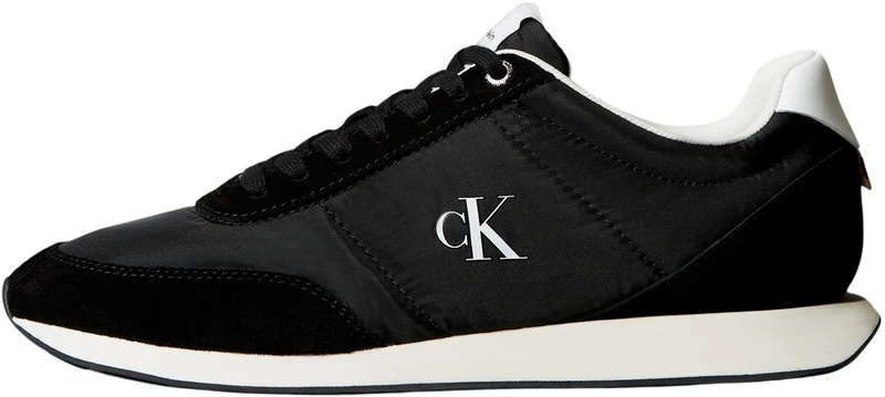 Calvin Klein Men’s Retro Mix Runner Trainers with Logo, Black (Black/Bright White), 12