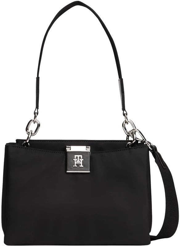 Tommy Hilfiger Women's TH HER MED SATCHEL NYLON SV AW0AW18200 Satchel, Black (Black), One Size