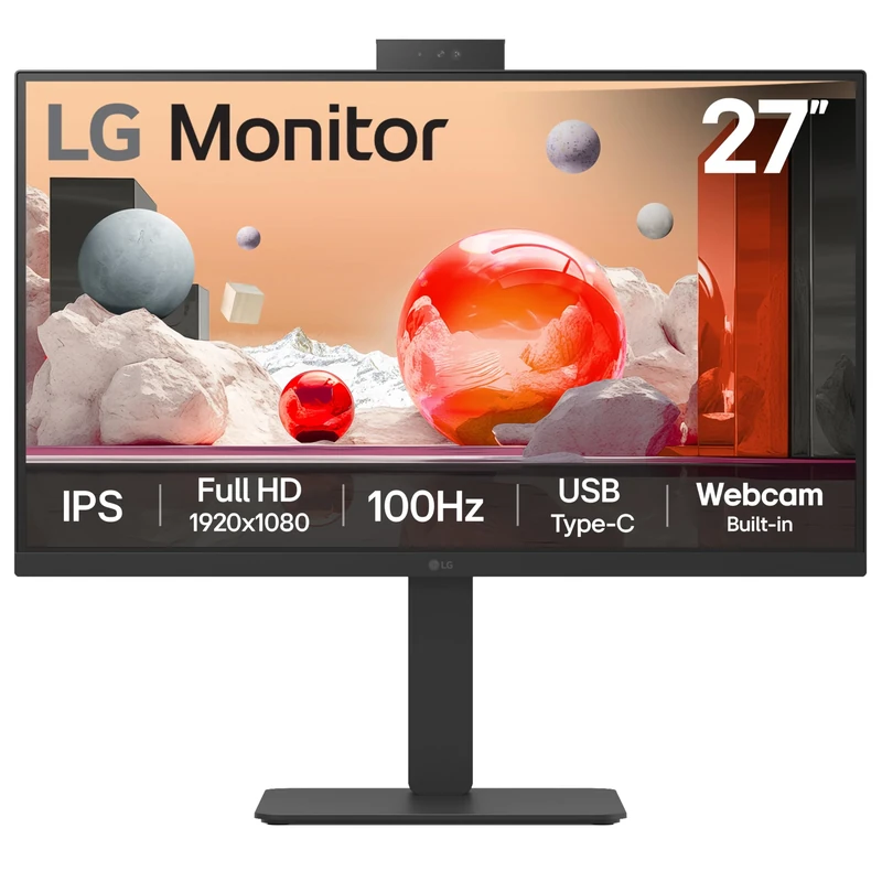 LG Monitor 27BA850 - FHD 1080p IPS 27 inch, 100Hz, 5ms, Office Display, Built-in Power/Webcam & Mic/KVM/Speakers, LAN (RJ45), USB-C, USB Hub, D-Sub, HDMI, DisplayPort, Matte Black