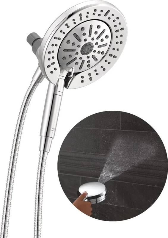 Delta 6-Setting In2ition 2-in-1 Dual Shower Head with Handheld High Pressure ProClean Spray, Chrome Detachable Shower Head with Hose, 1.75 GPM Flow Rate, Chrome 75655