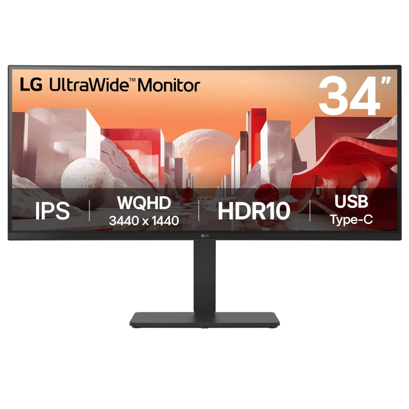 LG UltraWide Monitor 34BA75QE - UWQHD 1440p IPS 34 inch, 60Hz, 5ms, HDR10, Built-in Power/KVM/Speakers, Height-Tilt-Swivel Adjustments, LAN (RJ45), USB-C (90W PD), USB Hub, HDMI, DP 1.4, Black