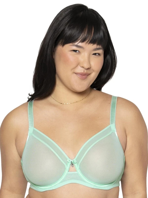 Curvy Couture Women's Sheer Mesh Full-Coverage Unlined Underwire Bra, Mint Chip, 38C