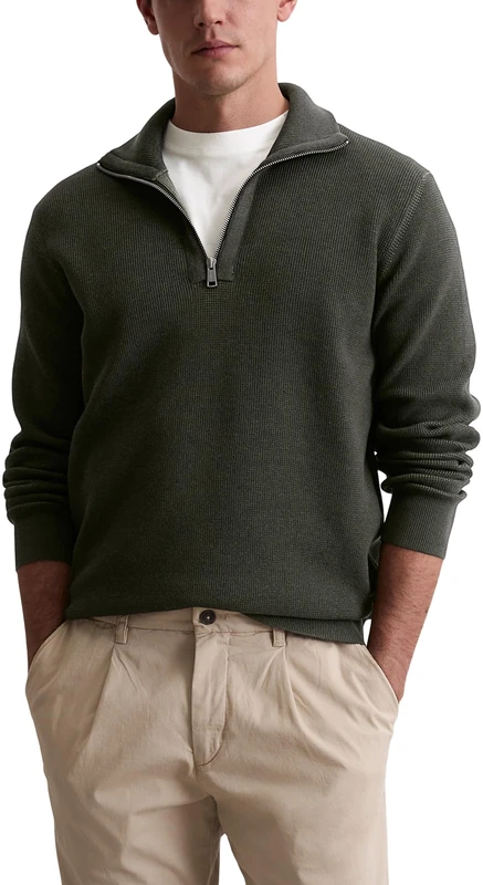 Marc OߴPolo Men's Regular Fit Half Zip Jumper with Ribbed Collar, Grey (Broken Graphite), S