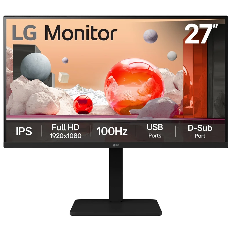 LG Monitor 27BA550 - FHD 1080p IPS 27 inch, 100Hz, 5ms, Office Display, Built-in Power and Speakers, USB Hub, D-Sub, HDMI, DisplayPort, Matte Black