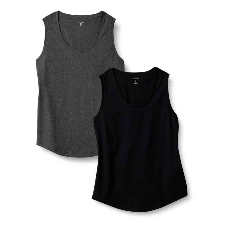 Amazon Essentials Women's Regular-Fit 100% Cotton Sleeveless Tank Top, Pack of 2, Black/Charcoal Heather, XXL