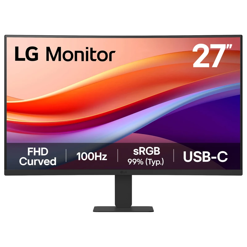MONITOR LG 27U421A – Curved FHD 1080p VA 27 inch, 100Hz, 5ms, Computer desktop display Flicker safe & Reader Mode, USB-C, HDMI, Matte Black