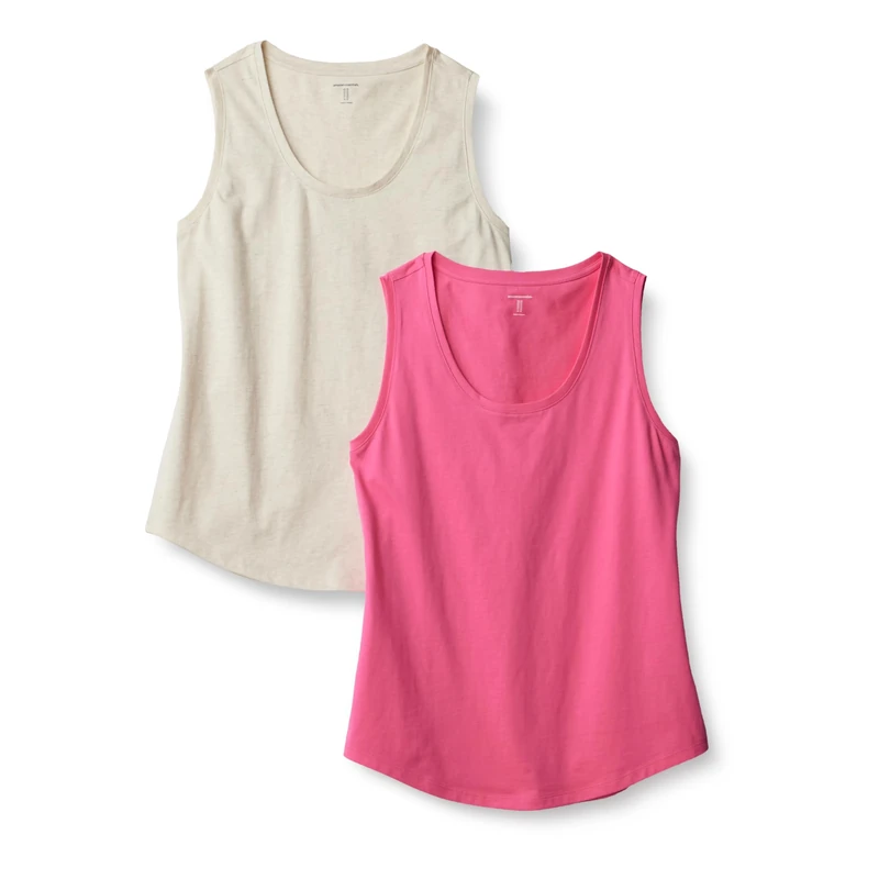 Amazon Essentials Women's Regular-Fit 100% Cotton Sleeveless Tank Top, Pack of 2, Hot Pink/Oatmeal Heather, XXL