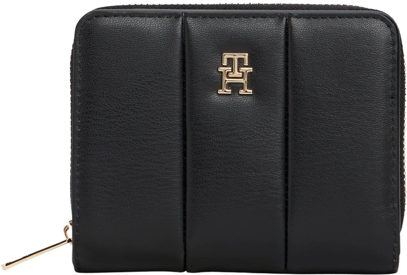 Tommy Hilfiger Women's TH ICON MED ZA Quilted AW0AW17746 Zip Around Wallet, Black (Black), One Size