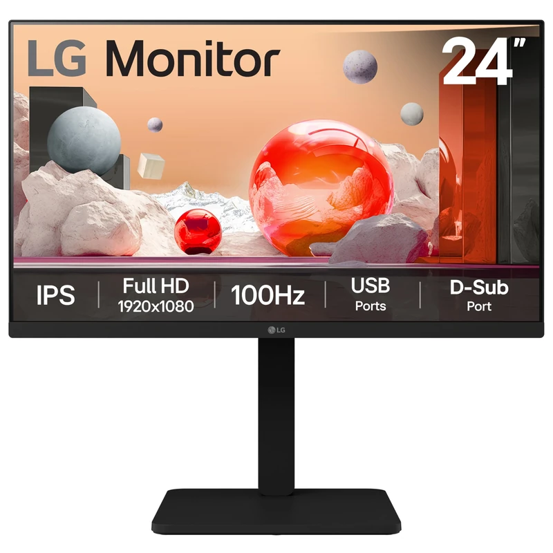 LG Monitor 24BA550 - FHD 1080p IPS 24 inch, 100Hz, 5ms, Office Display, Built-in Power and Speakers, USB Hub, D-Sub, HDMI, DisplayPort, Matte Black