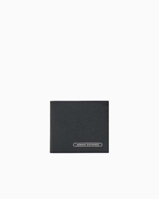 Armani Exchange Men's Essential Barcelona Side Lettering Logo Bi-Fold Wallet, Black, Black, One Size