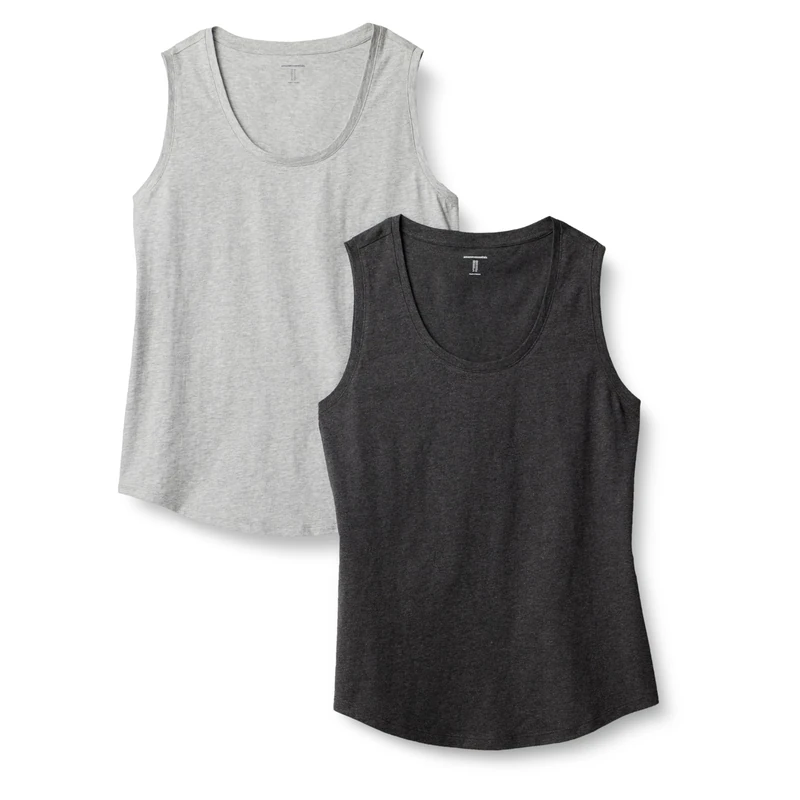 Amazon Essentials Women's Regular-Fit 100% Cotton Sleeveless Tank Top, Pack of 2, Charcoal/Light Grey Heather, XXL