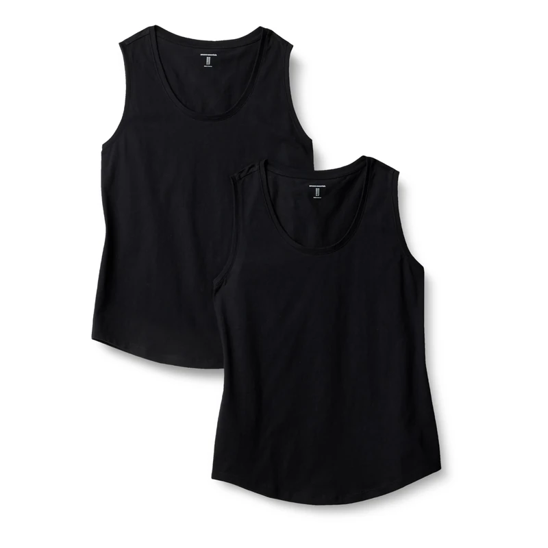 Amazon Essentials Women's Regular-Fit 100% Cotton Sleeveless Tank Top, Pack of 2, Black, XXL