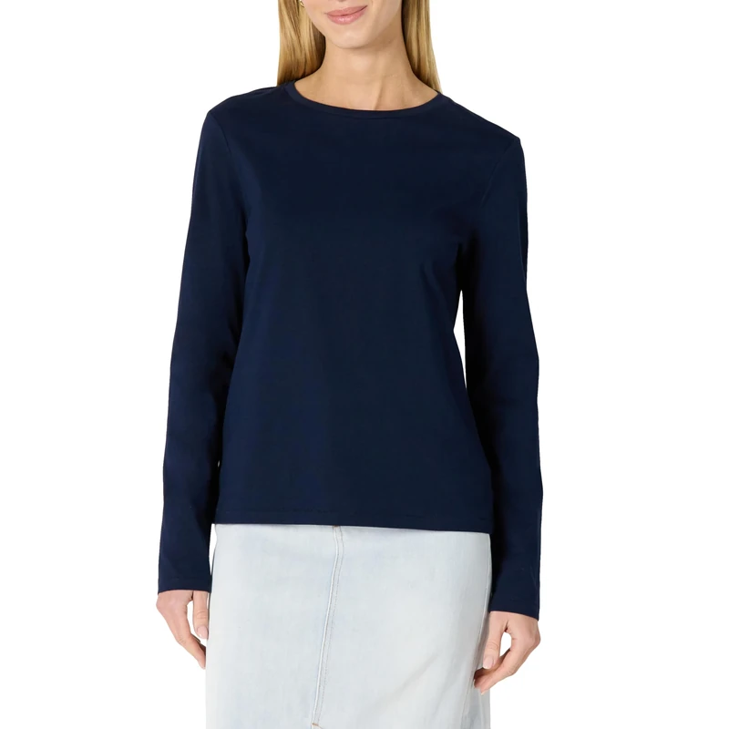 Amazon Essentials Women's 100% Cotton Regular-Fit Long-Sleeve Crewneck T-Shirt, Navy, XL