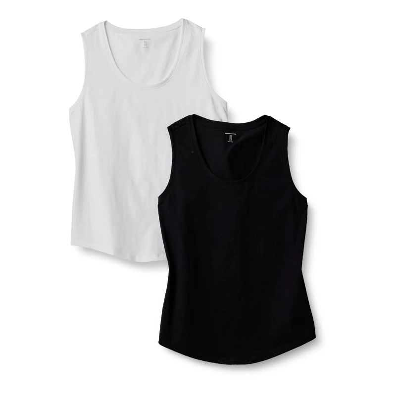 Amazon Essentials Women's Regular-Fit 100% Cotton Sleeveless Tank Top, Pack of 2, Black/White, XXL