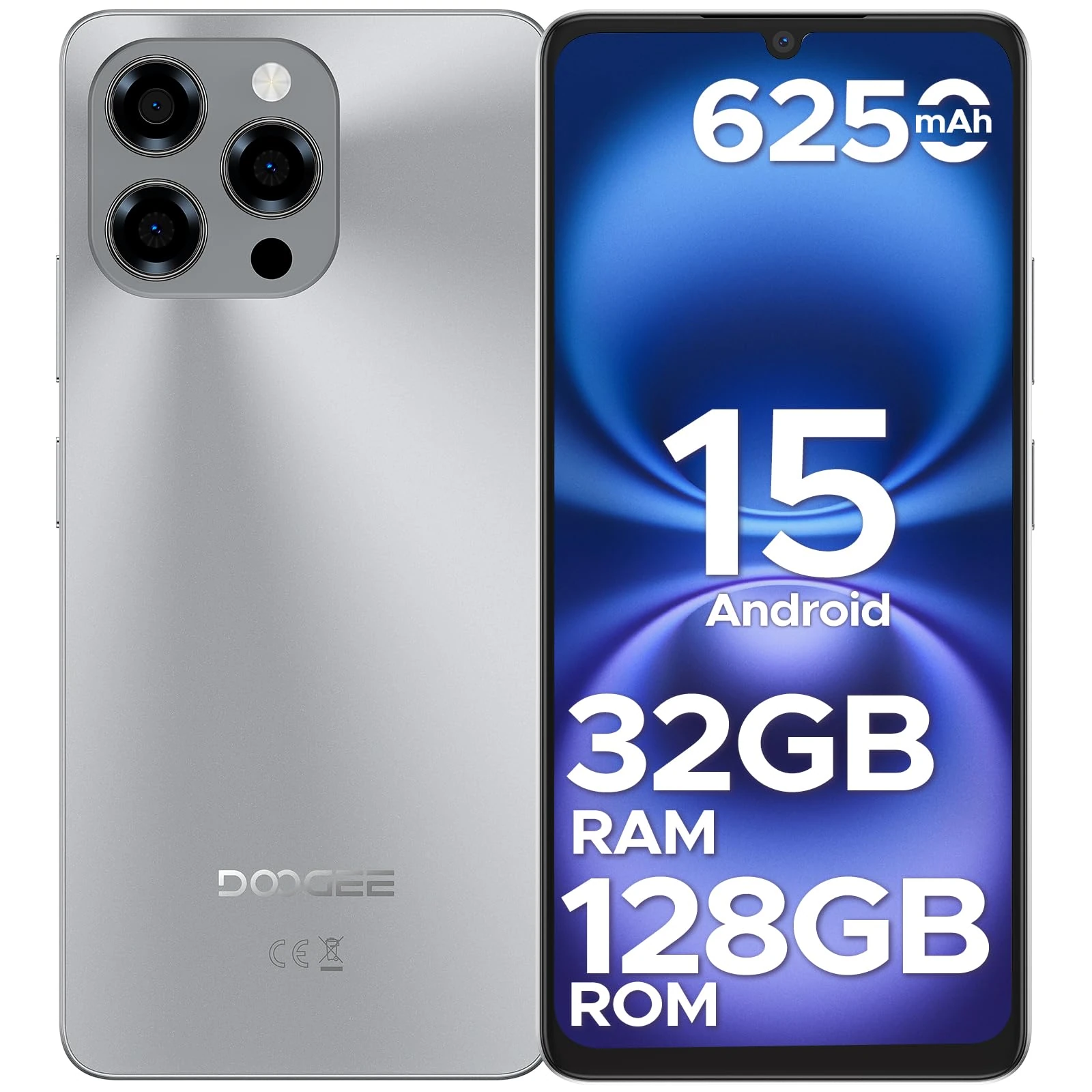 DOOGEE Note 58 Mobile Phones, (2025) Newest Android 15 Phone, 6250mAh 32GB+128GB/2TB Smart Phone, 6.75" HD+, 16MP+8MP, 4G Dual SIM Free Unlocked Mobile Phones, Face ID, Widevine L1, 5G WiFi/OTG/NFC