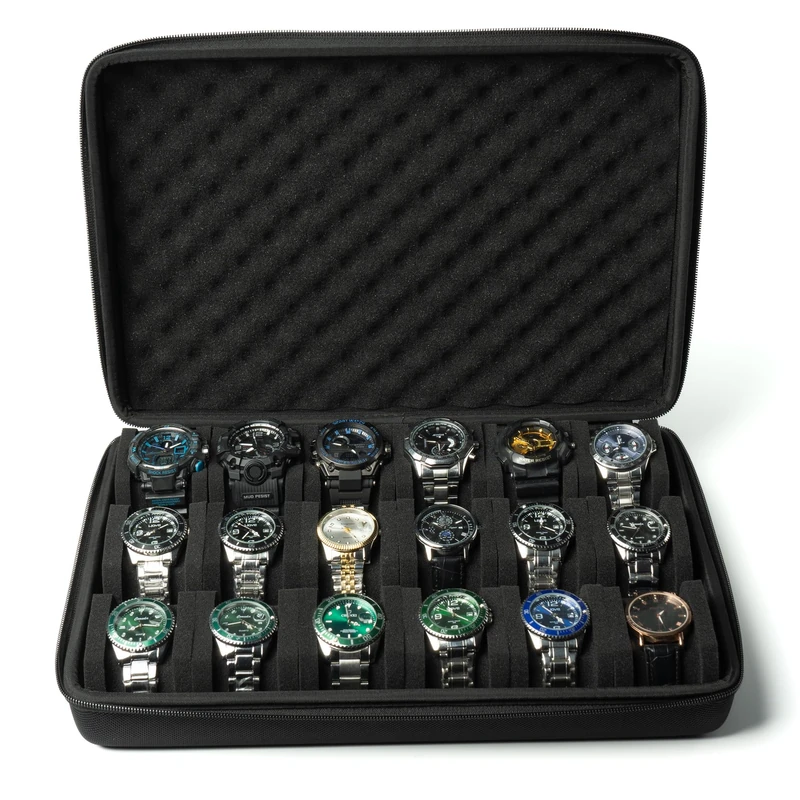 AUKURA 18 Slots Watch Travel Case, Hard watch Storage organizer Box, fit large and small watches, padded watch holder - Image 1