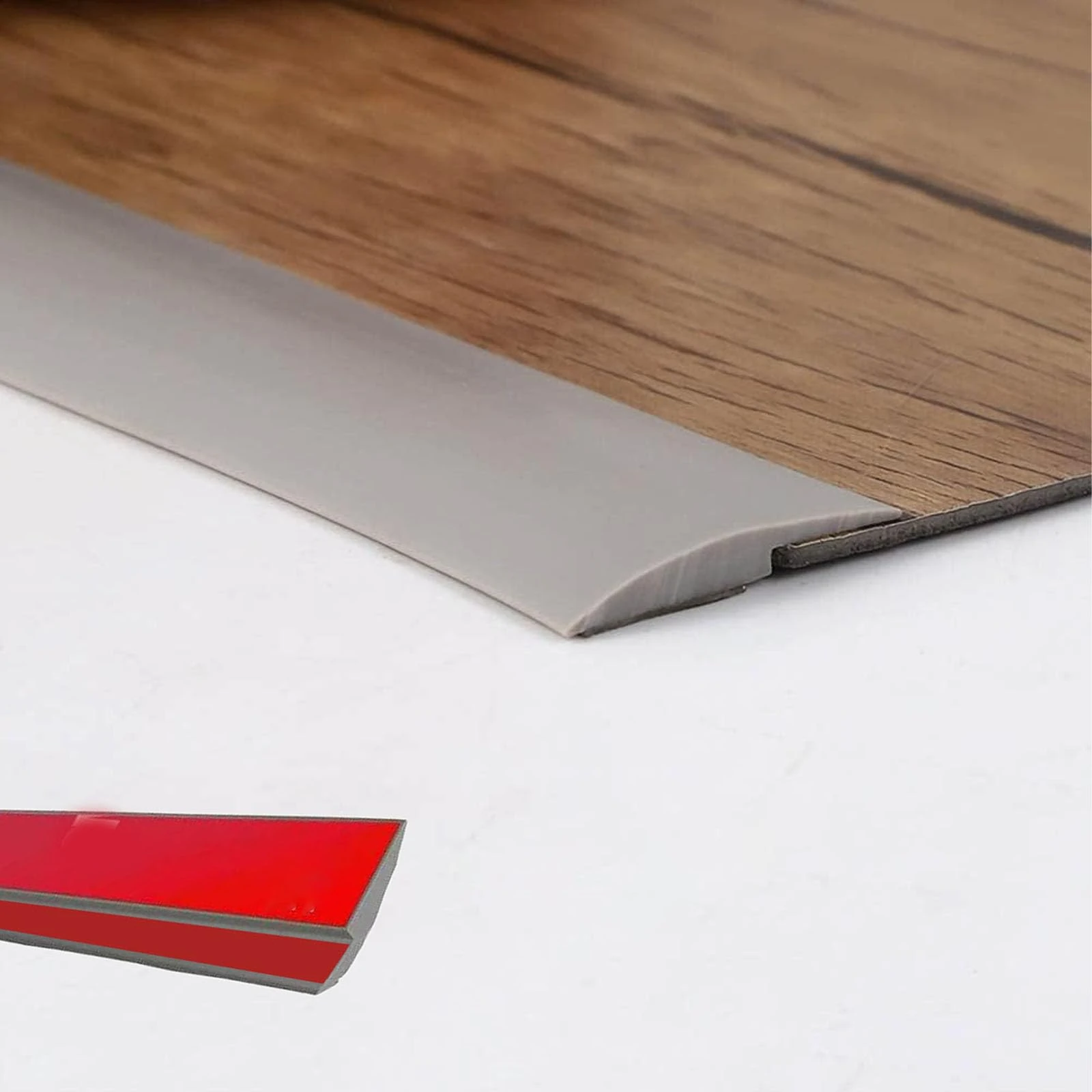 2M Grey Transition Profile for Floors,Self Adhesive Threshold Cover Strip,PVC Rubber Carpet Edge Laminate Door Floor Edging Trim,Floor Joining Threshold Bars(5mm,Two Backing Adhesive)