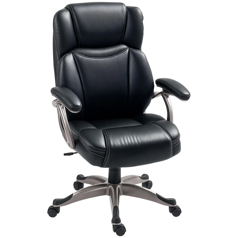 HOMCOM Executive Office Chair, PU Leather Desk Chair with Adjustable Height, Swivel Computer Chair with Tilt Function for Home Office, Black