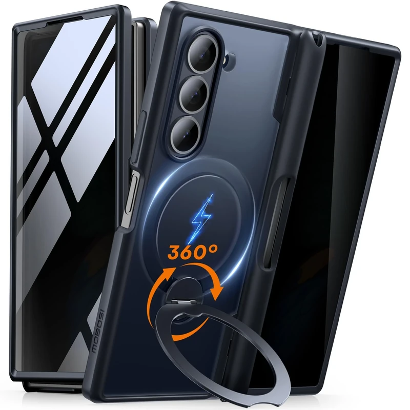 MOBOSI Rotatable Ring Stand for Z Fold 6 Case with Privacy Screen Protector, Compatible with Magsafe, 18FT MIL-Grade Protection, Magnetic Shockproof Slim Case for Samsung Galaxy Z Fold6, Black