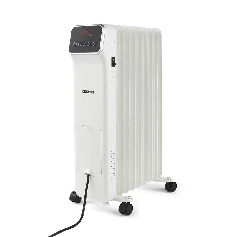 Geepas Digital Oil Filled Radiator Heater 2000W, 9 Fin | Portable Electric Heater with Remote & LED Display | 3 Heat Modes 9Hr Timer Adjustable Thermostat Energy Efficient | 2 Year Warranty White